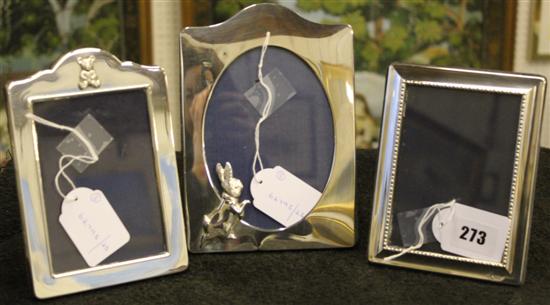 Modern silver Peter Rabbit photograph frame, silver teddy bear frame & another rectangular frame (3)